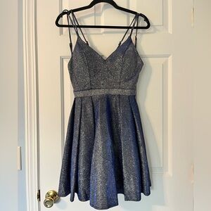 Purple sparkly fit and flare Camille dress